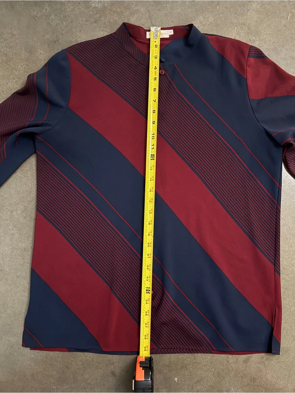 Tory Burch Long Sleeve Diagonal Stripe Button Shirt Burgundy and Navy chic